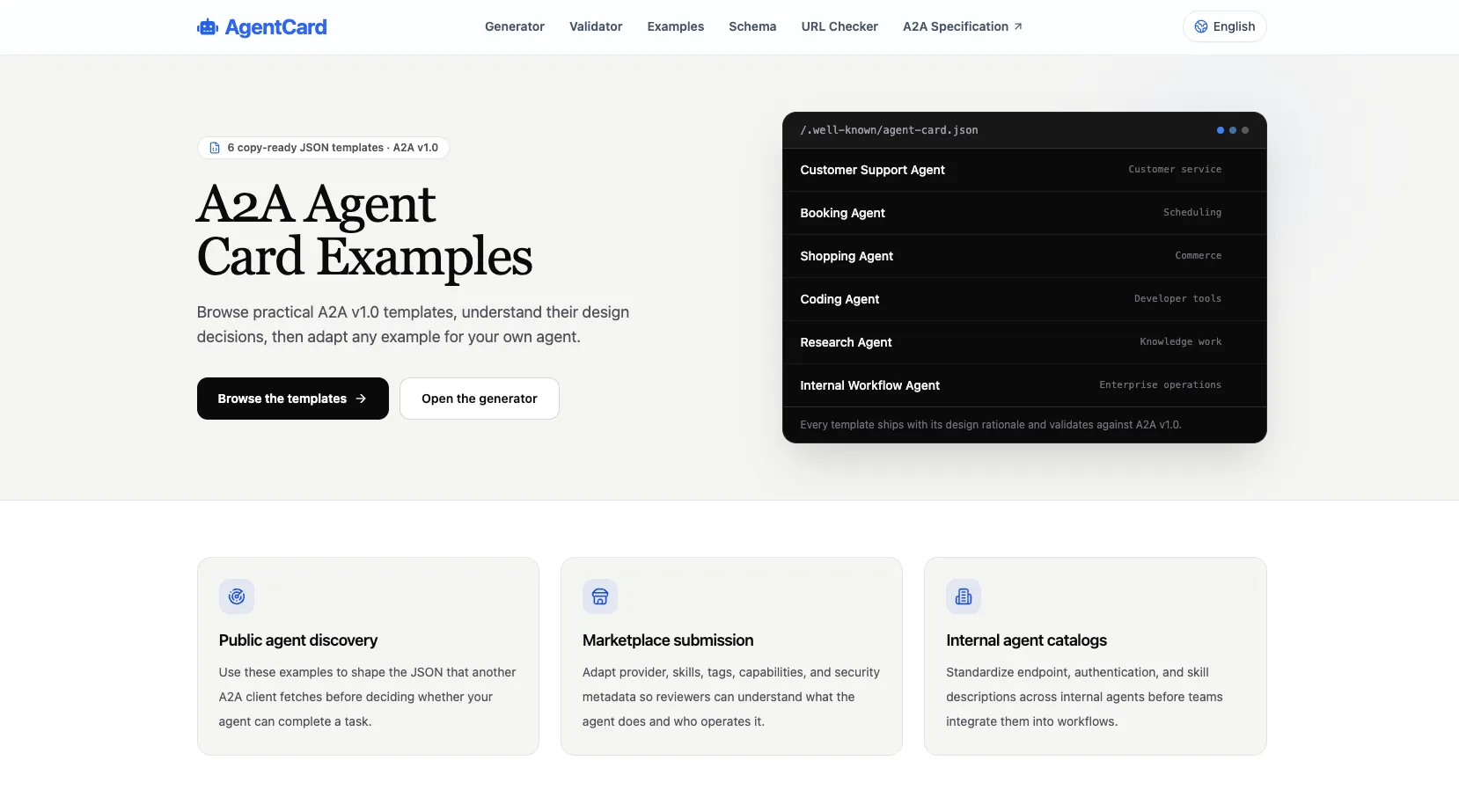 A2A Agent Card JSON Examples for AI Agents | AgentCard.net
